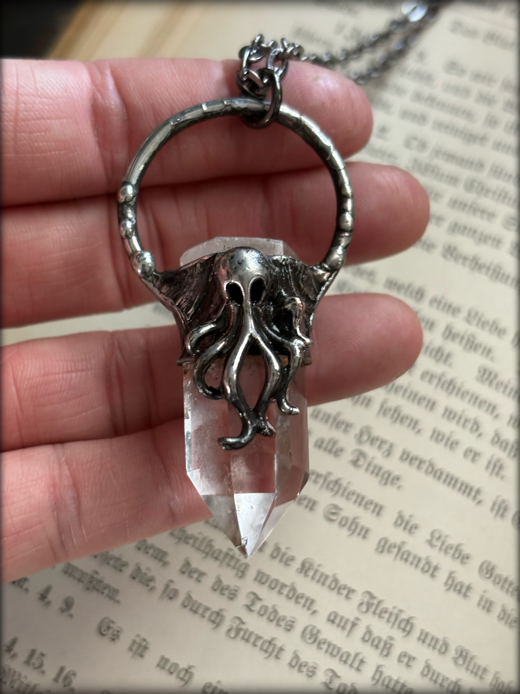 Lovecraft~Clear quartz sea creature crystal necklace~