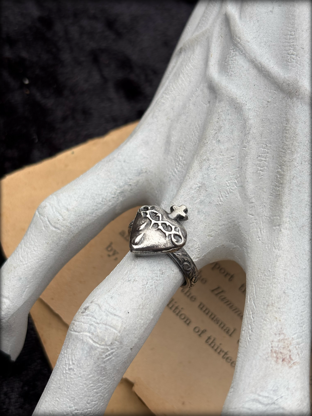 Sanguinem cor~Handcrafted sterling and fine silver bleeding heart ring size 7.5