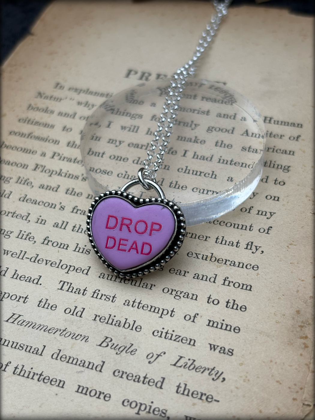 Drop Dead~Hand crafted sterling & fine silver resin aggressive conversion heart necklace ~