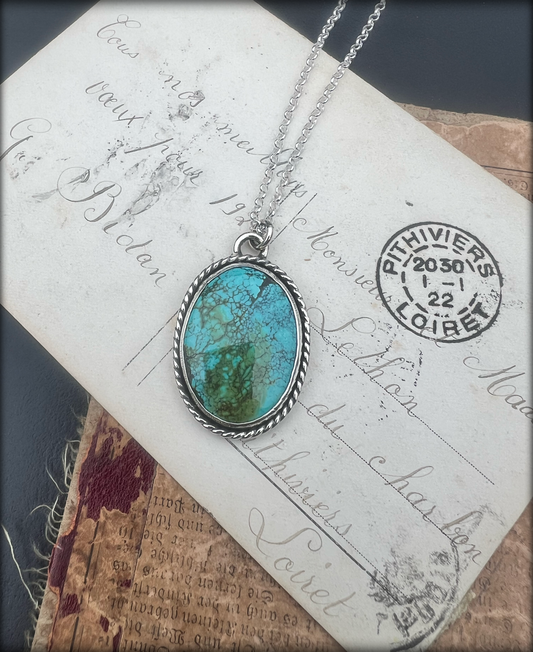 Handcrafted sterling and find silver turquoise necklace~