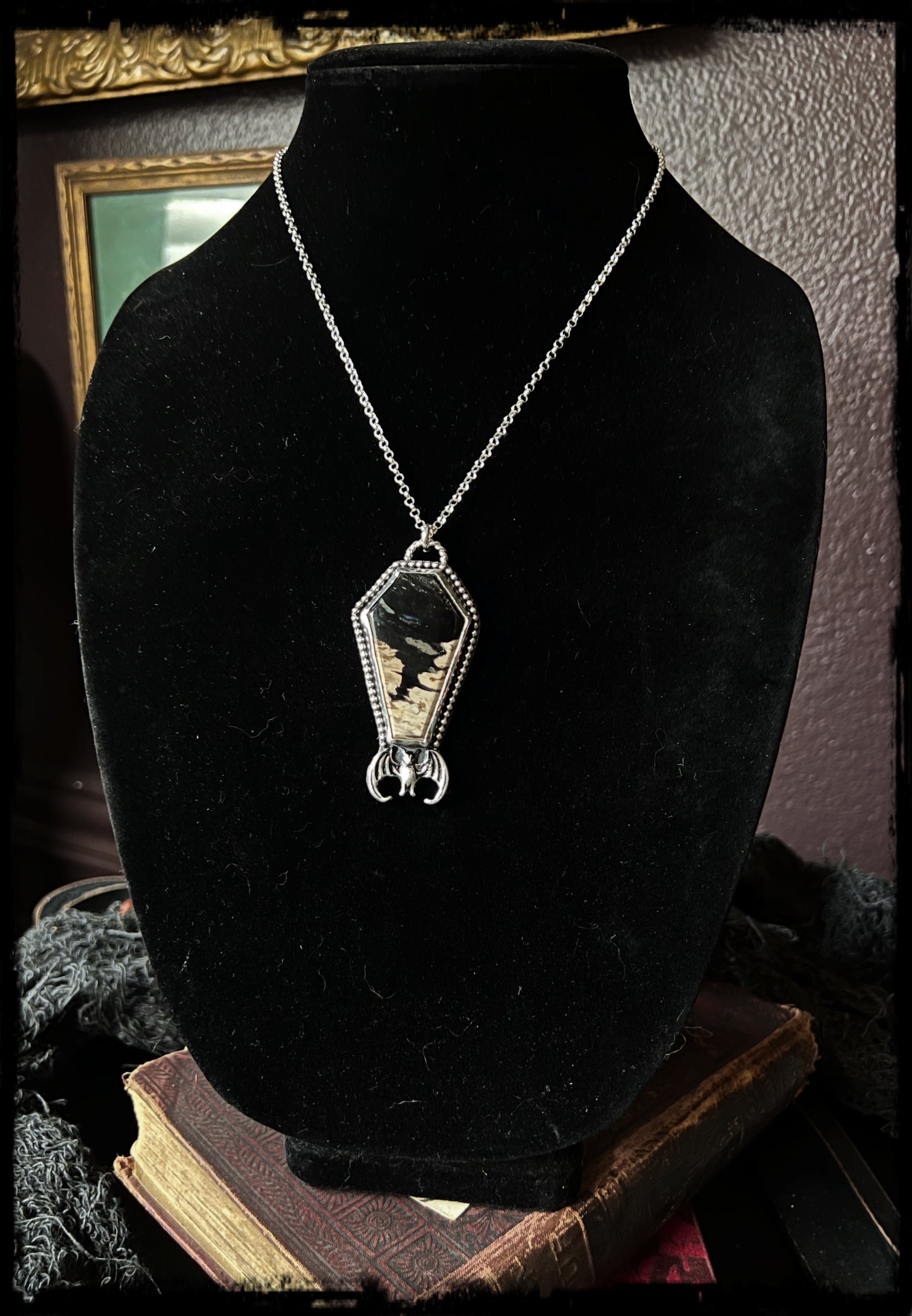 Catacomb~sterling silver petrified palm root coffin Talisman necklace ~