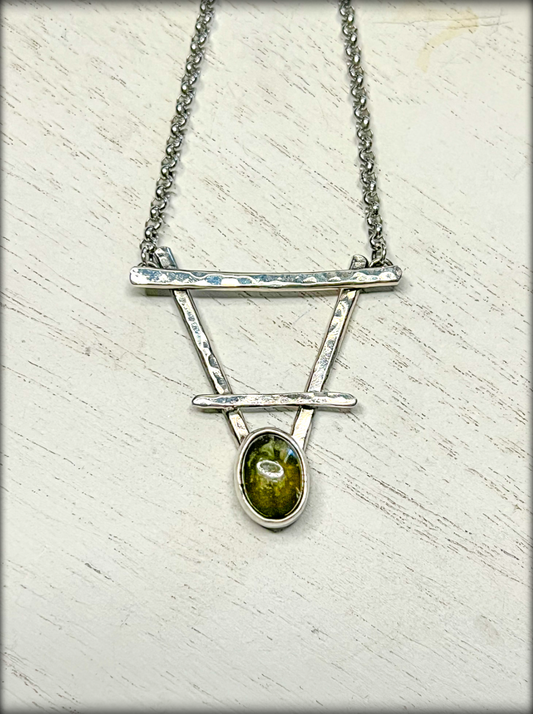 Feral alchemy~Earth~Hand crafted Earth symbol sterling & fine silver with olive vesuvianites statement necklace ~