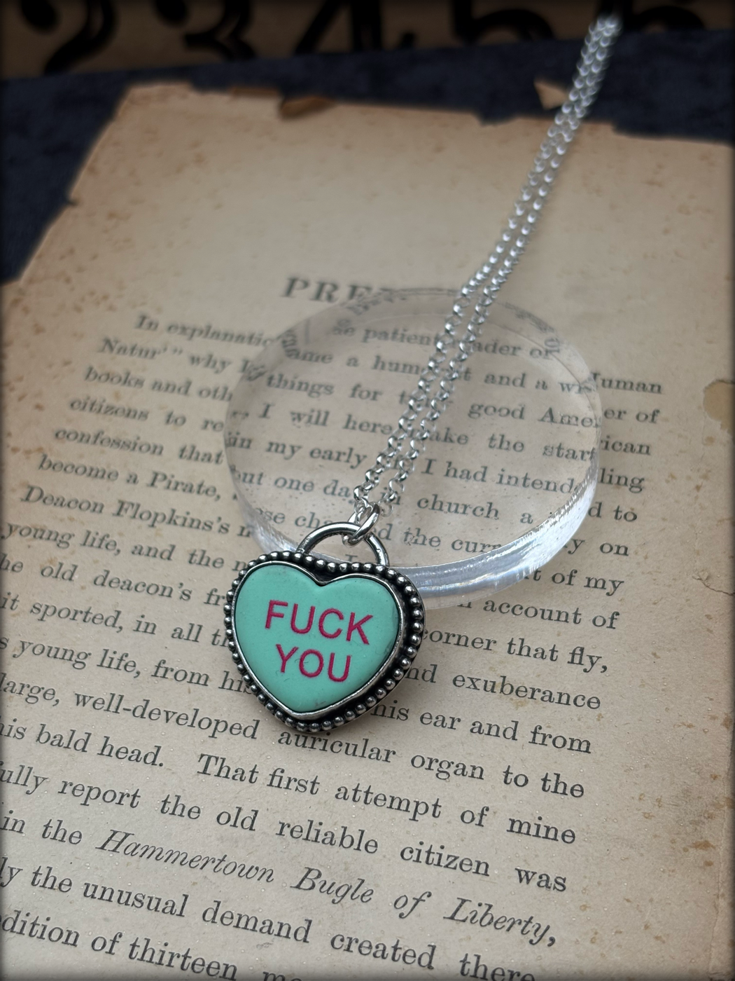 F*ck You~Hand crafted sterling & fine silver resin aggressive conversion heart necklace ~