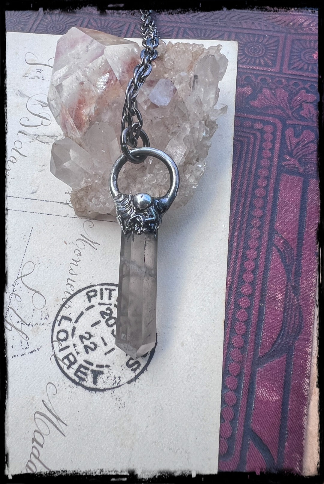 Hand crafted Tiffany technique polished smoky quartz crystal layering Talisman necklace~