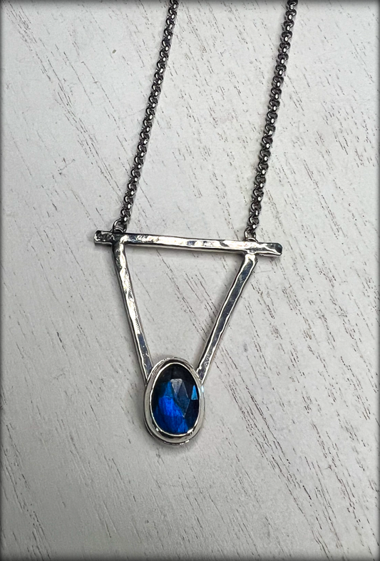 Feral Alchemy~ handcrafted sterling and fine silver water element symbol with blue Labradorite necklace ~