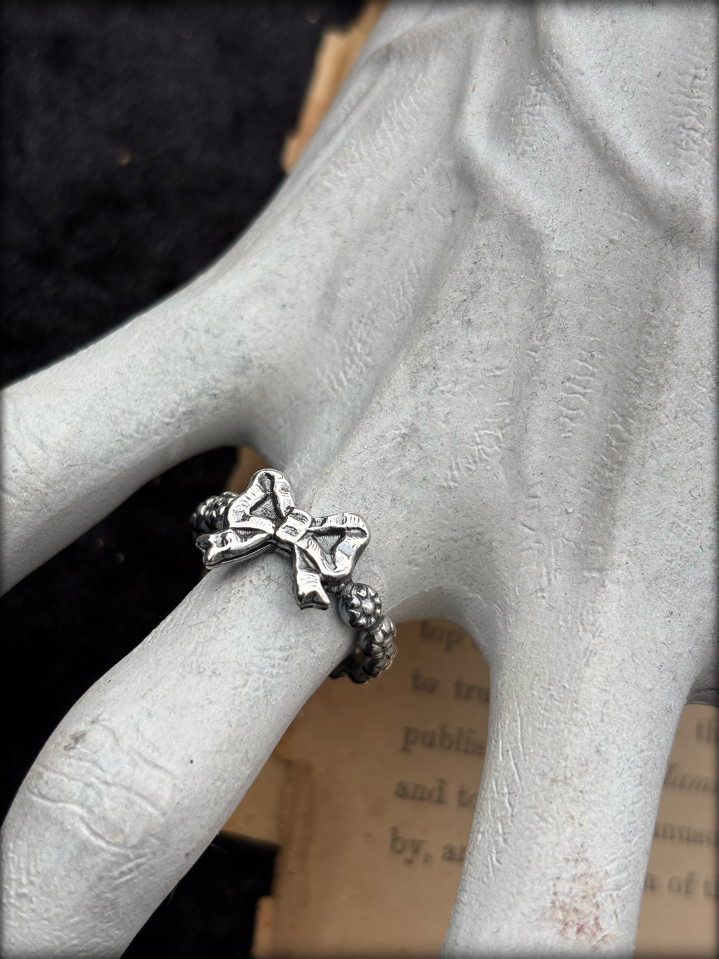 Forget me not ~Handcrafted sterling and fine silverVictorian bow ring size 7.5