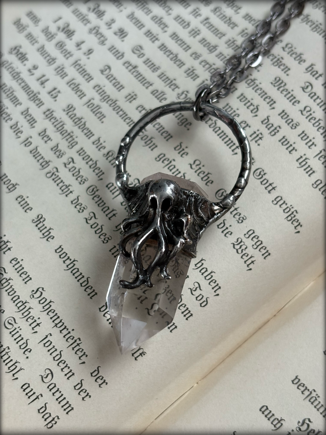 Lovecraft~Clear quartz sea creature crystal necklace~