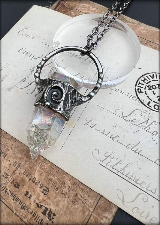 Handcrafted aura crystal spiral Tiffany technique talisman necklace ~